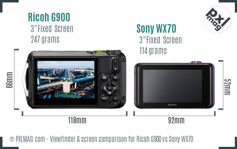 Ricoh G900 vs Sony WX70 Screen and Viewfinder comparison