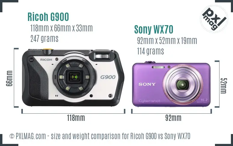 Ricoh G900 vs Sony WX70 size comparison