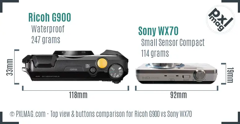 Ricoh G900 vs Sony WX70 top view buttons comparison