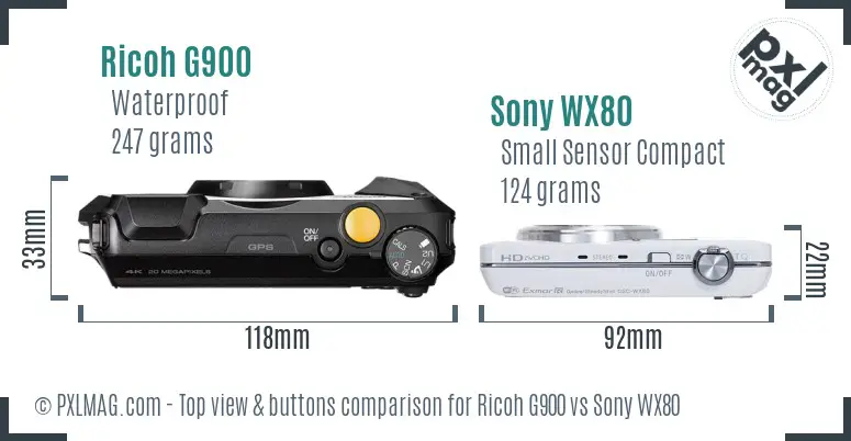 Ricoh G900 vs Sony WX80 top view buttons comparison