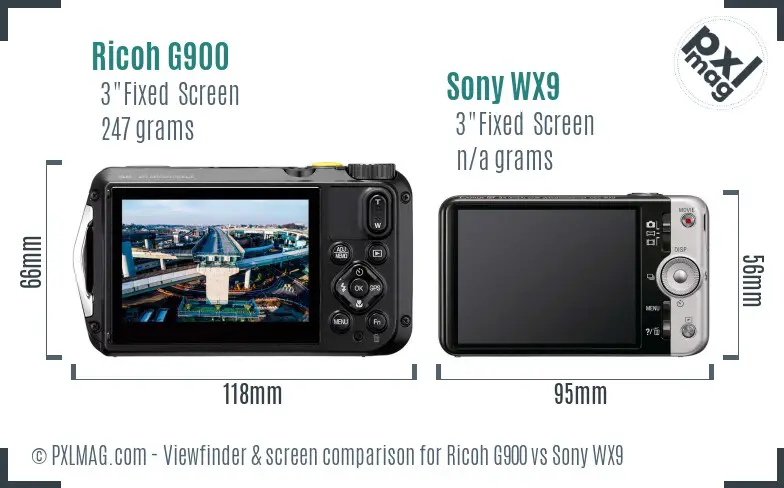 Ricoh G900 vs Sony WX9 Screen and Viewfinder comparison