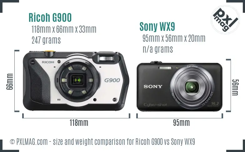 Ricoh G900 vs Sony WX9 size comparison