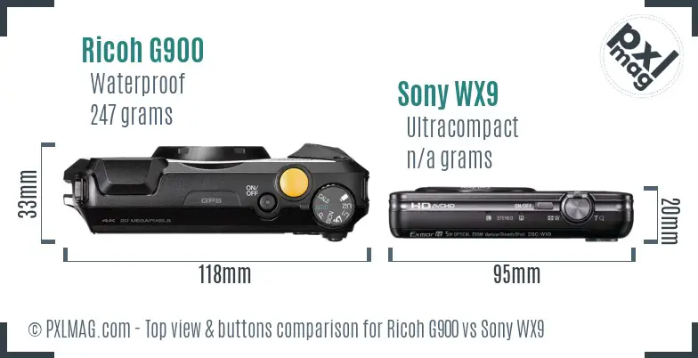 Ricoh G900 vs Sony WX9 top view buttons comparison