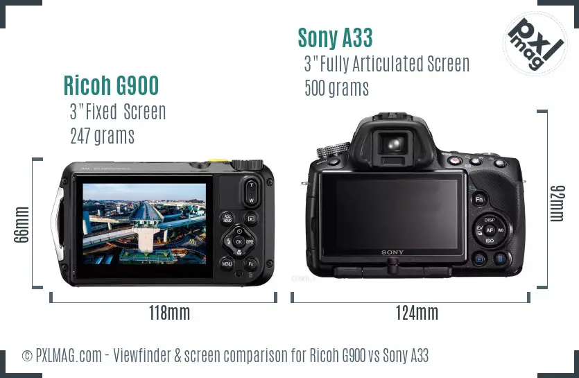 Ricoh G900 vs Sony A33 Screen and Viewfinder comparison