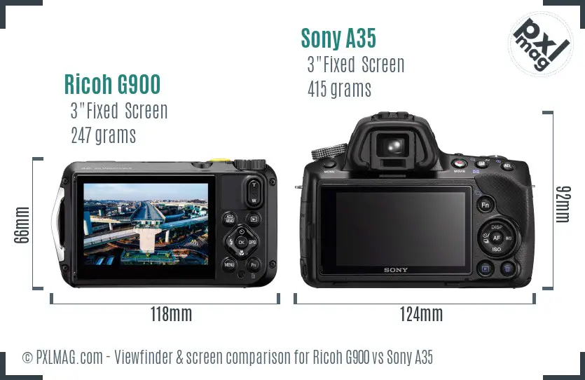 Ricoh G900 vs Sony A35 Screen and Viewfinder comparison