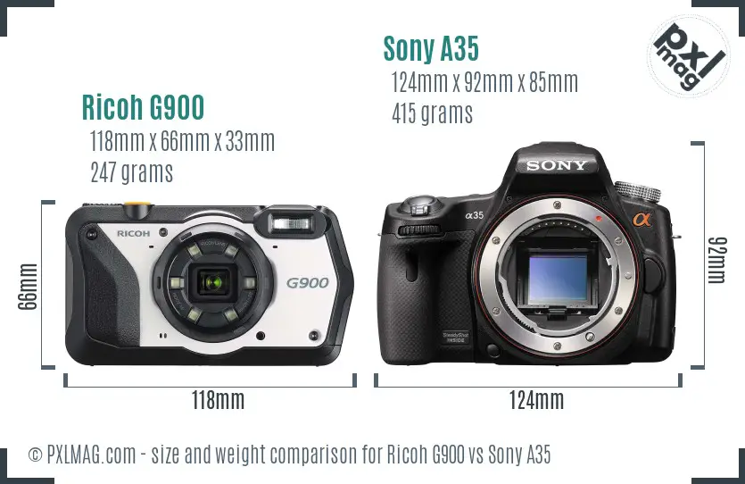 Ricoh G900 vs Sony A35 size comparison