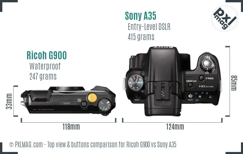 Ricoh G900 vs Sony A35 top view buttons comparison