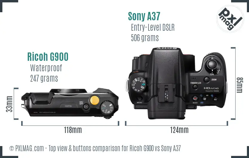 Ricoh G900 vs Sony A37 top view buttons comparison