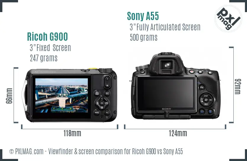 Ricoh G900 vs Sony A55 Screen and Viewfinder comparison