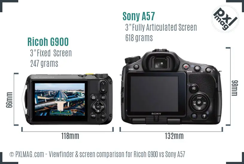 Ricoh G900 vs Sony A57 Screen and Viewfinder comparison