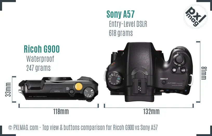 Ricoh G900 vs Sony A57 top view buttons comparison