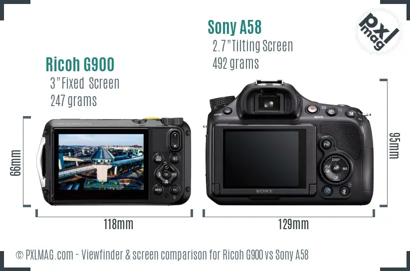 Ricoh G900 vs Sony A58 Screen and Viewfinder comparison
