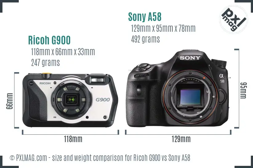 Ricoh G900 vs Sony A58 size comparison
