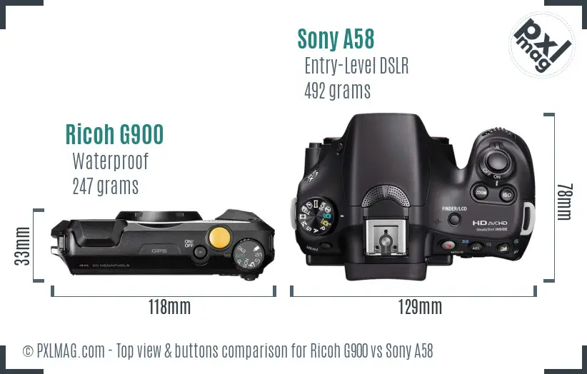 Ricoh G900 vs Sony A58 top view buttons comparison
