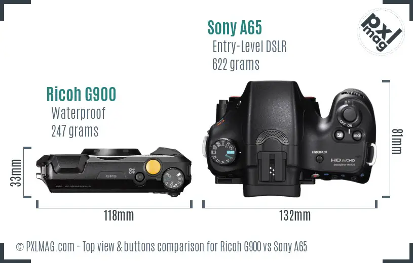 Ricoh G900 vs Sony A65 top view buttons comparison