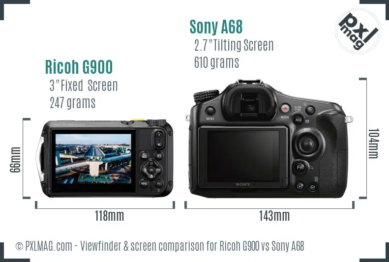 Ricoh G900 vs Sony A68 Screen and Viewfinder comparison