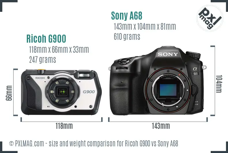 Ricoh G900 vs Sony A68 size comparison