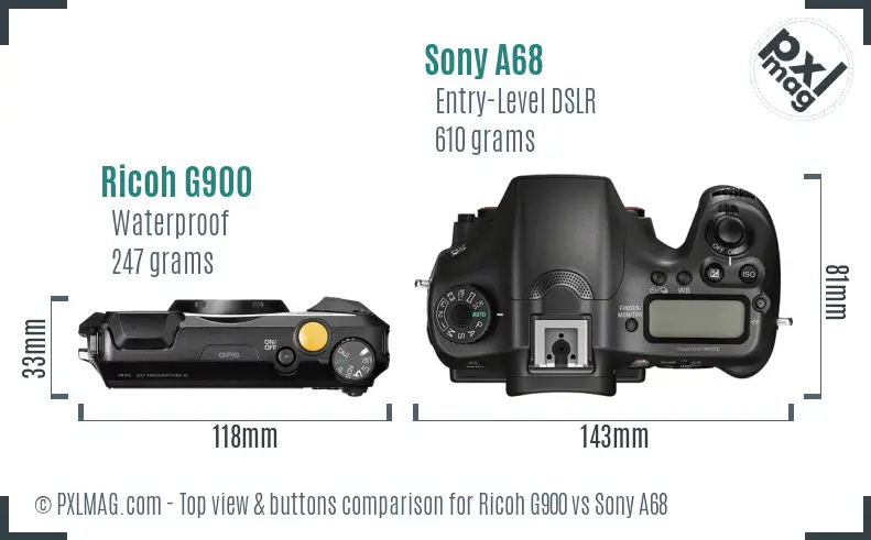 Ricoh G900 vs Sony A68 top view buttons comparison