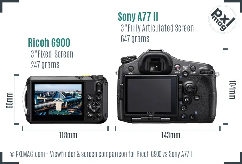 Ricoh G900 vs Sony A77 II Screen and Viewfinder comparison