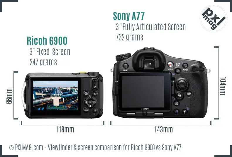 Ricoh G900 vs Sony A77 Screen and Viewfinder comparison