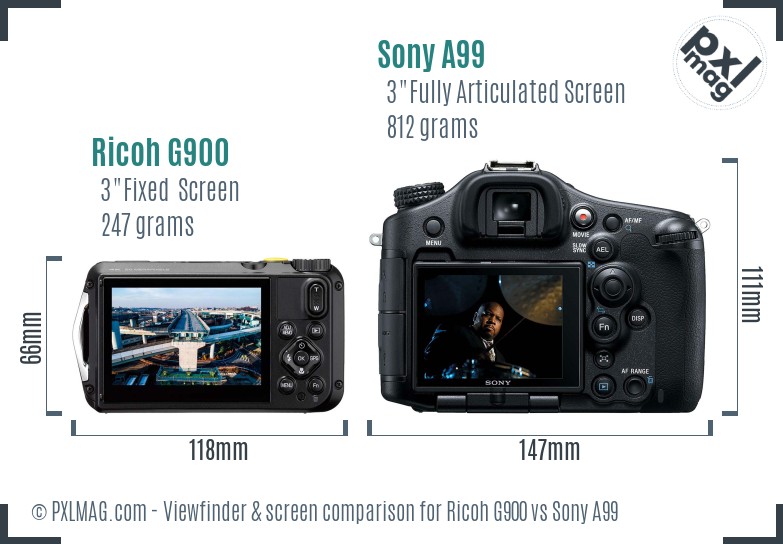 Ricoh G900 vs Sony A99 Screen and Viewfinder comparison