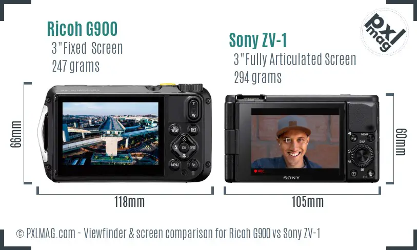 Ricoh G900 vs Sony ZV-1 Screen and Viewfinder comparison