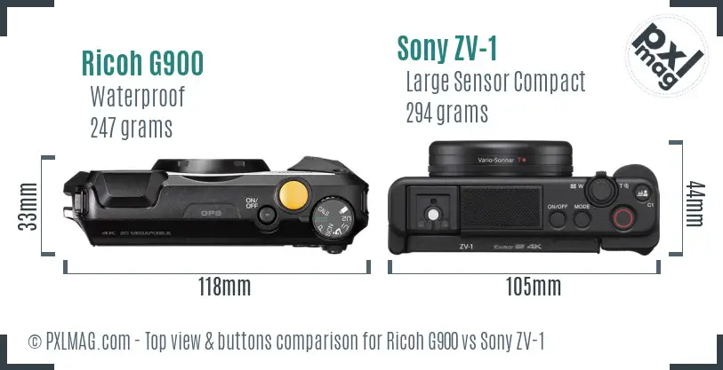 Ricoh G900 vs Sony ZV-1 top view buttons comparison