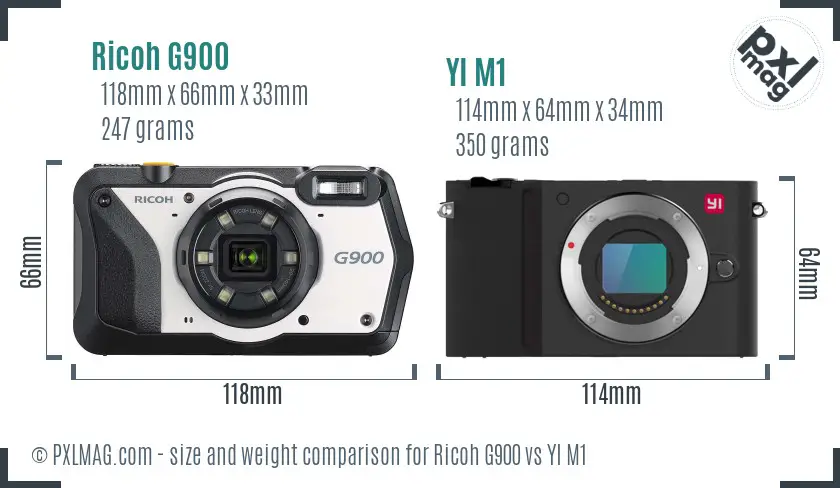 Ricoh G900 vs YI M1 size comparison