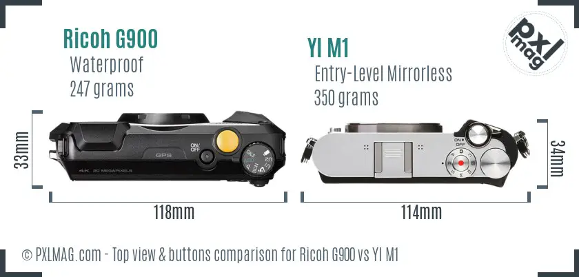 Ricoh G900 vs YI M1 top view buttons comparison