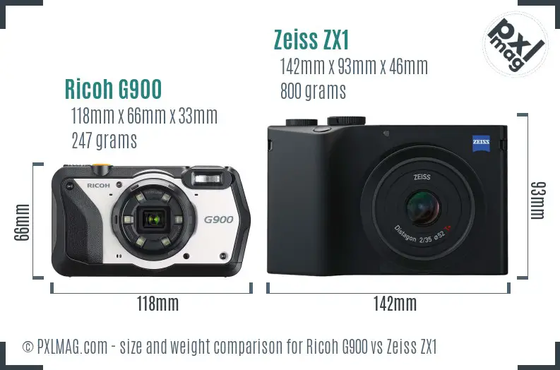 Ricoh G900 vs Zeiss ZX1 size comparison
