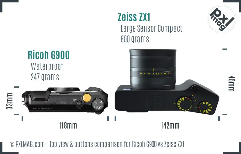 Ricoh G900 vs Zeiss ZX1 top view buttons comparison