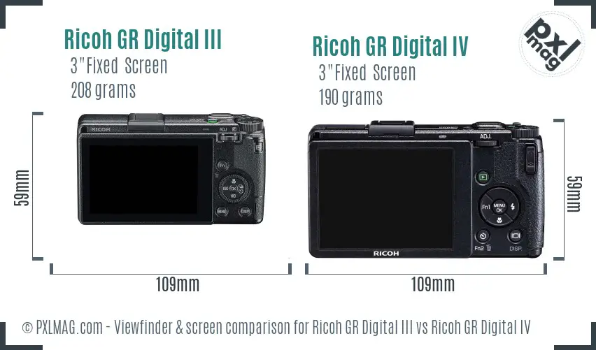 Ricoh GR Digital III vs Ricoh GR Digital IV Screen and Viewfinder comparison