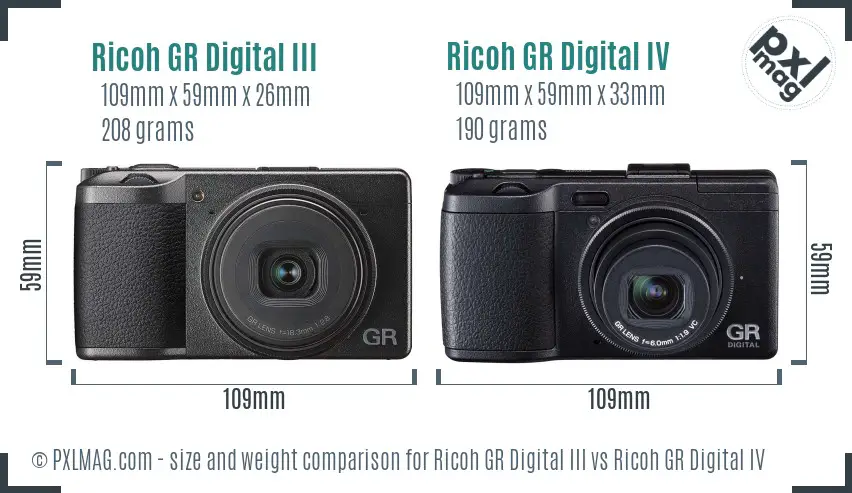 Ricoh GR Digital III vs Ricoh GR Digital IV size comparison