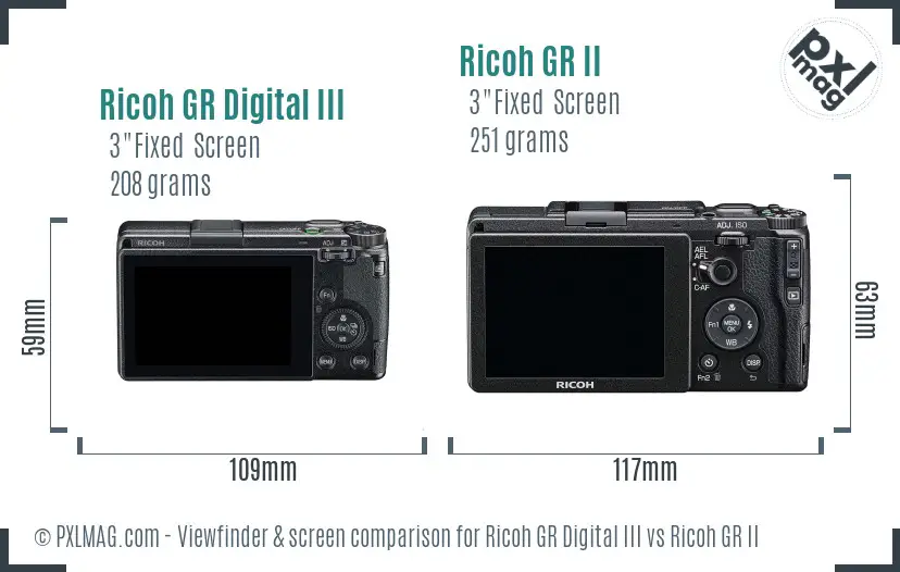 Ricoh GR Digital III vs Ricoh GR II Screen and Viewfinder comparison