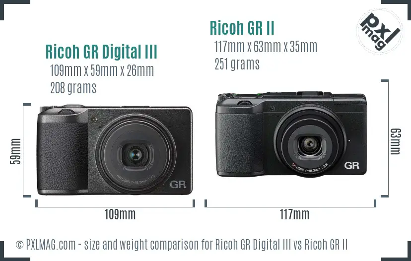 Ricoh GR Digital III vs Ricoh GR II size comparison