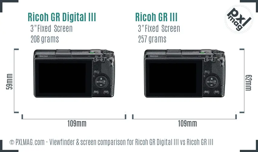 Ricoh GR Digital III vs Ricoh GR III Screen and Viewfinder comparison
