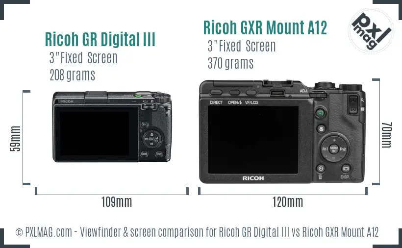 Ricoh GR Digital III vs Ricoh GXR Mount A12 Screen and Viewfinder comparison