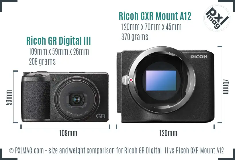Ricoh GR Digital III vs Ricoh GXR Mount A12 size comparison