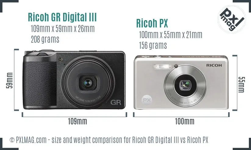 Ricoh GR Digital III vs Ricoh PX size comparison