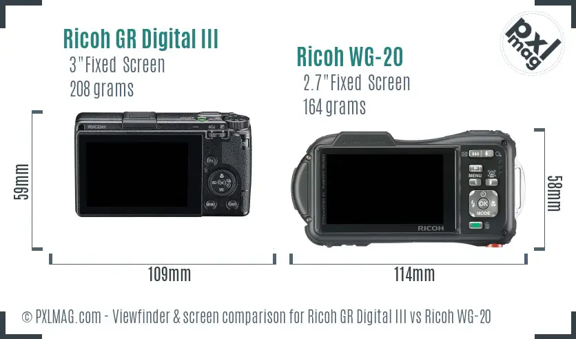 Ricoh GR Digital III vs Ricoh WG-20 Screen and Viewfinder comparison