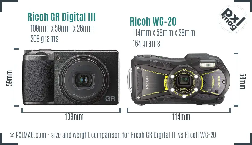 Ricoh GR Digital III vs Ricoh WG-20 size comparison