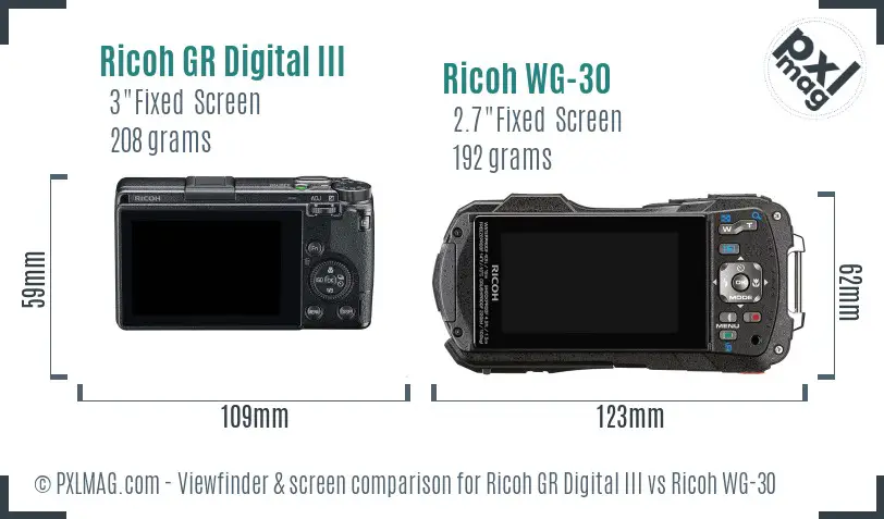 Ricoh GR Digital III vs Ricoh WG-30 Screen and Viewfinder comparison