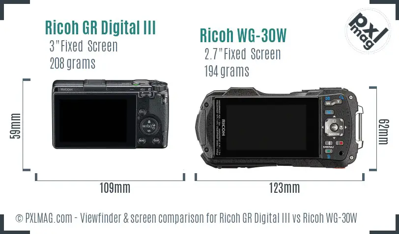 Ricoh GR Digital III vs Ricoh WG-30W Screen and Viewfinder comparison