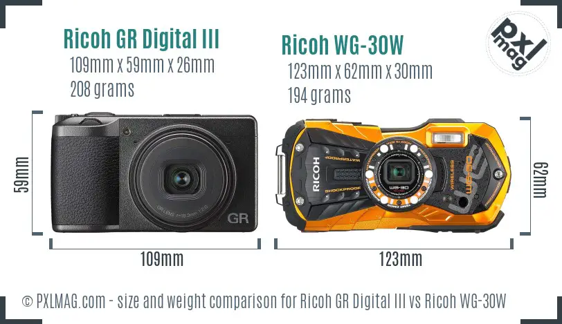 Ricoh GR Digital III vs Ricoh WG-30W size comparison