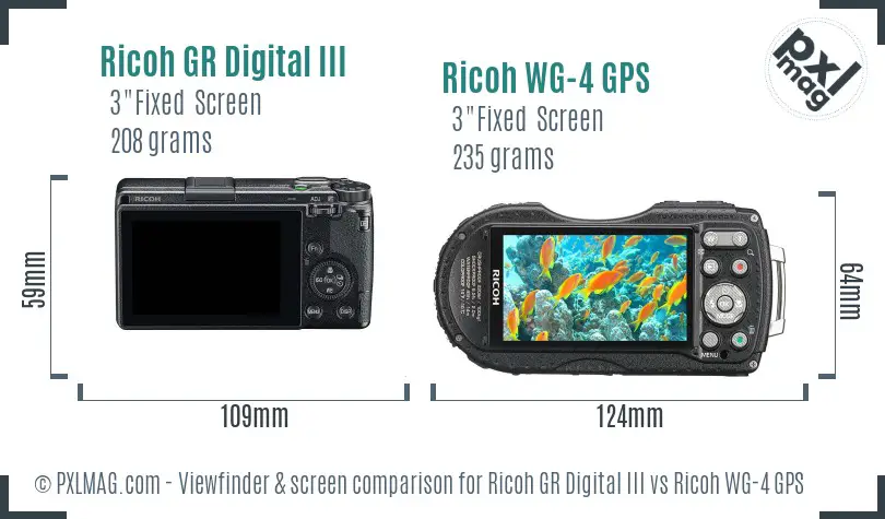 Ricoh GR Digital III vs Ricoh WG-4 GPS Screen and Viewfinder comparison