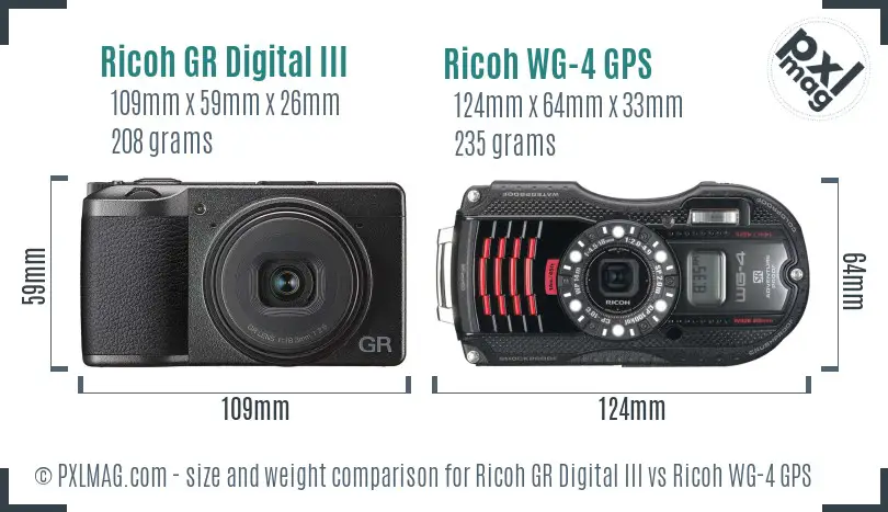 Ricoh GR Digital III vs Ricoh WG-4 GPS size comparison