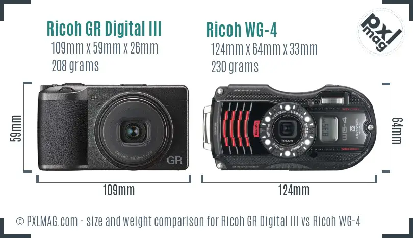 Ricoh GR Digital III vs Ricoh WG-4 size comparison