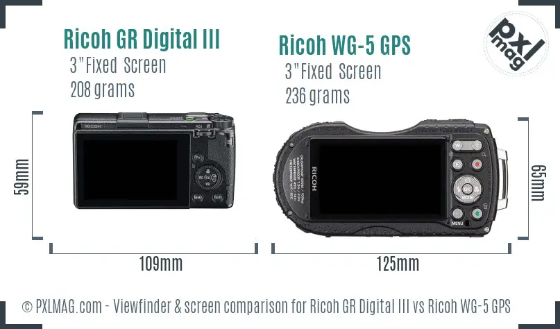 Ricoh GR Digital III vs Ricoh WG-5 GPS Screen and Viewfinder comparison