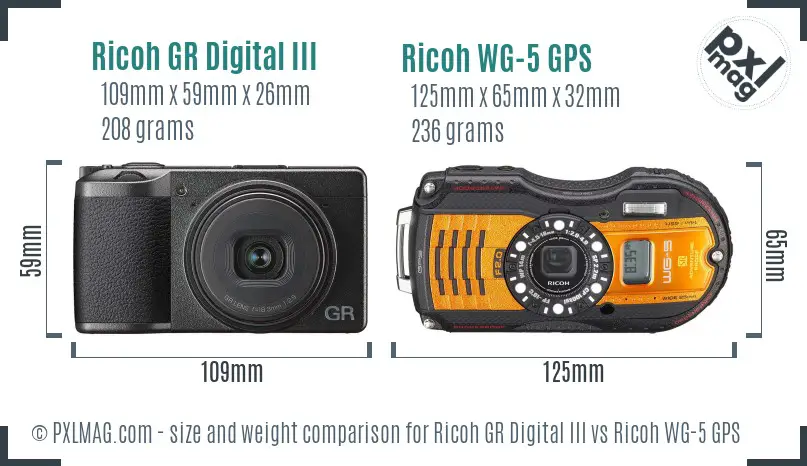 Ricoh GR Digital III vs Ricoh WG-5 GPS size comparison