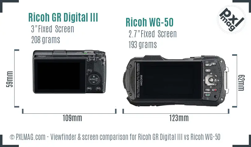 Ricoh GR Digital III vs Ricoh WG-50 Screen and Viewfinder comparison